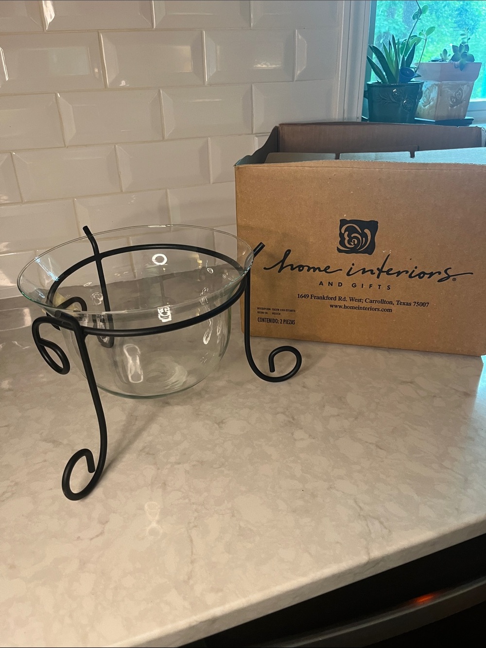 Vintage Home Interiors glass chip  Bowl and metal stand